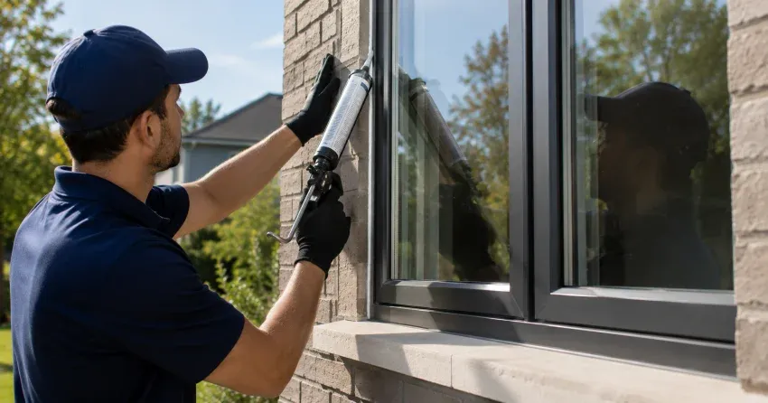 Aluminum window frame with double glazed insulated glass unit installed in a residential wall in Francisco, Dorchester