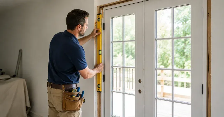 newly installed French doors with divided glass panes in Porter Subdivision, Dorchester
