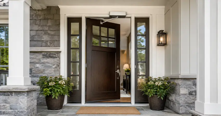 residential automatic door opener installed on exterior entry door in Paul Hunter, Dorchester