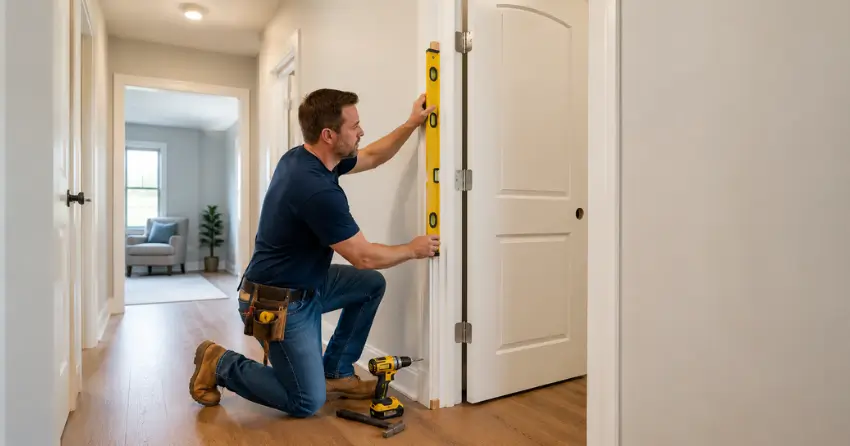 technician installing a pre-hung interior door in a home hallway Sandusky, Dorchester