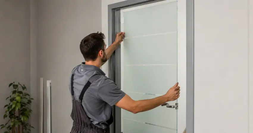 frosted glass interior door panel installation in Dorchester