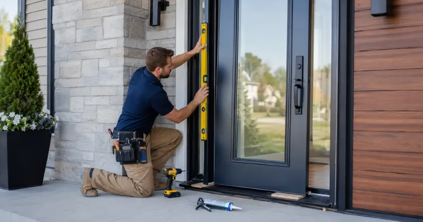 glass outside door installation with energy-efficient double-pane glazing in Tiner Subdivision, Dorchester