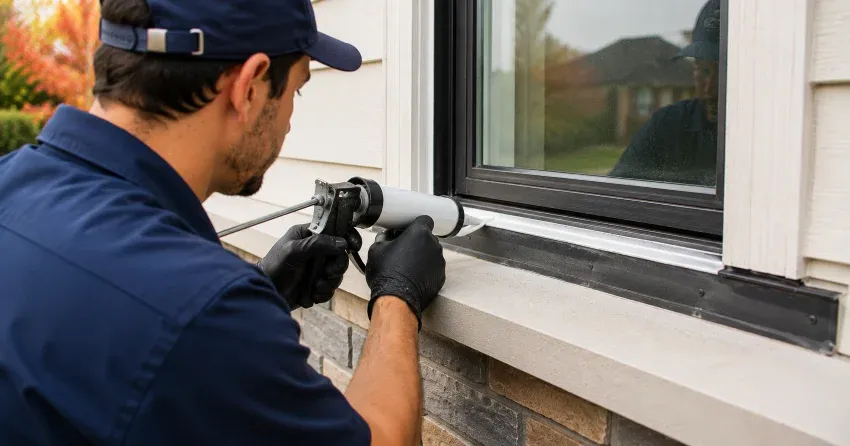 technician inspecting window flashing for leak source in Sandusky, Dorchester